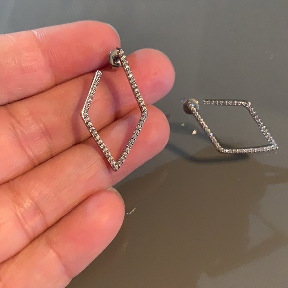 Silver Pave Swarovski Geometric Earrings ADORNIA - Picture 10 of 11